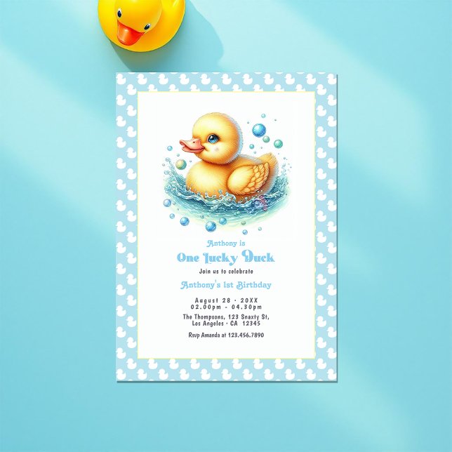 Convites Uma primeira Festa de aniversário de Duque Sortudo (One Lucky Duck First Birthday Party Invitation)