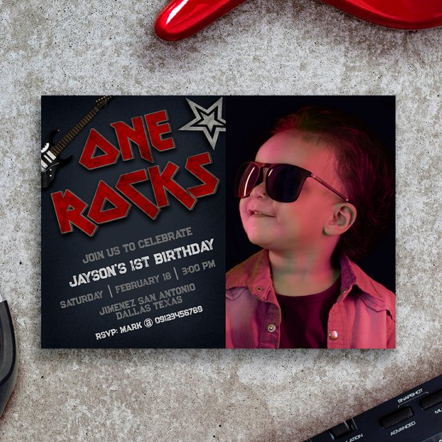 Convites Uma rocha com imagem - primeiro aniversario (One Rocks with Picture - 1st Birthday Invitation)