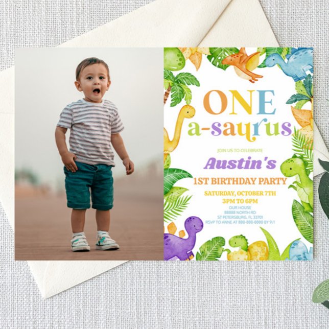 Convites Uma rua A-Saurus Dinossaur 1 Primeira Festa de ani (Criador carregado)