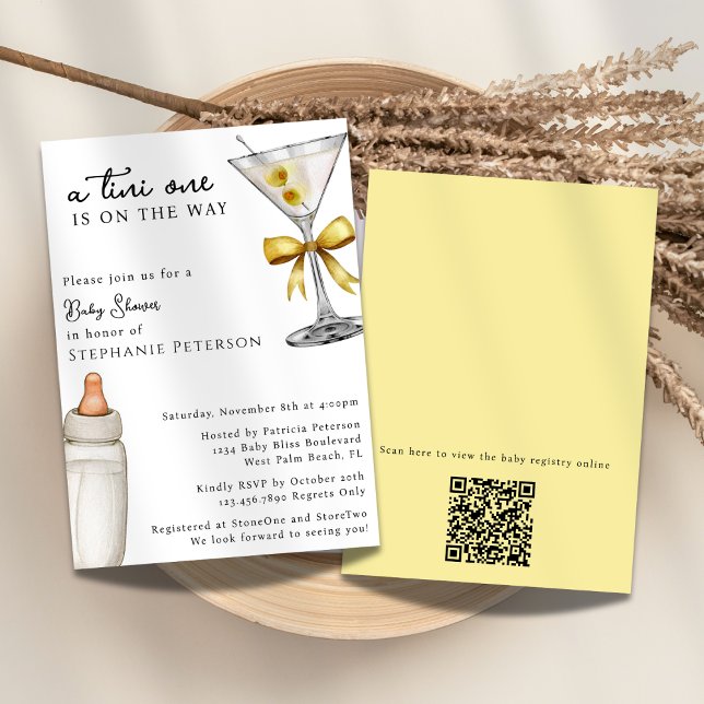 Convites Uma Tini One Yellow Martini Código QR Baby Shower (Criador carregado)