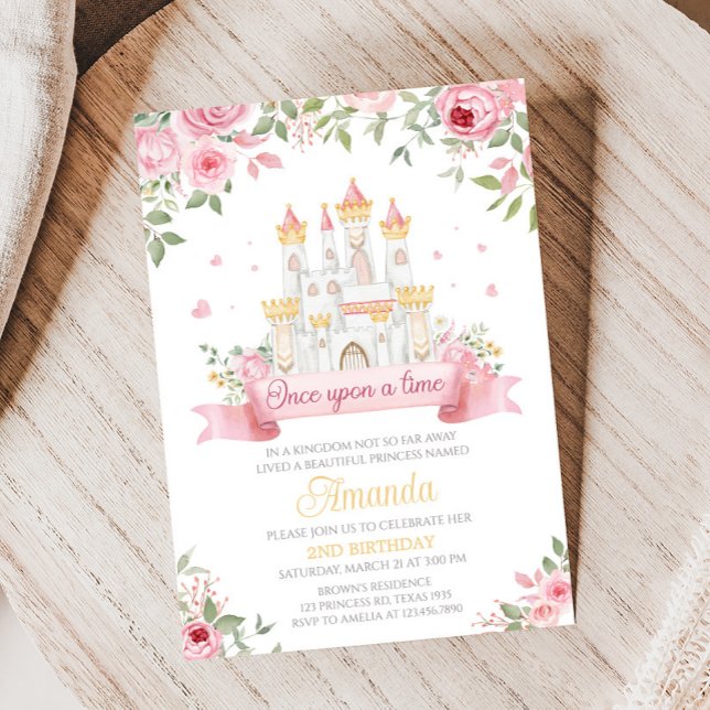 Convites Uma vez em uma Festa de aniversário de Tempo (Princess Castle Once Upon a Time Birthday Party Invitation)