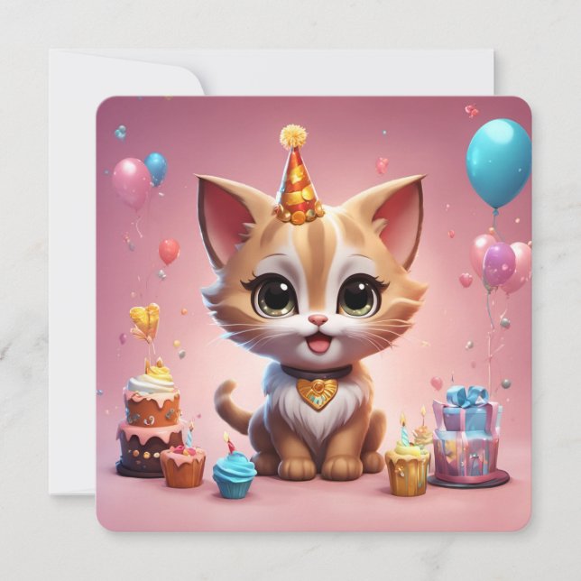 Convites Un adorable chaton qui fête son anniversaire (Frente)