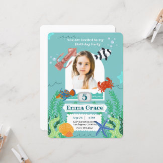 Convites Under the Sea 5th Birthday Invitation with Photo 