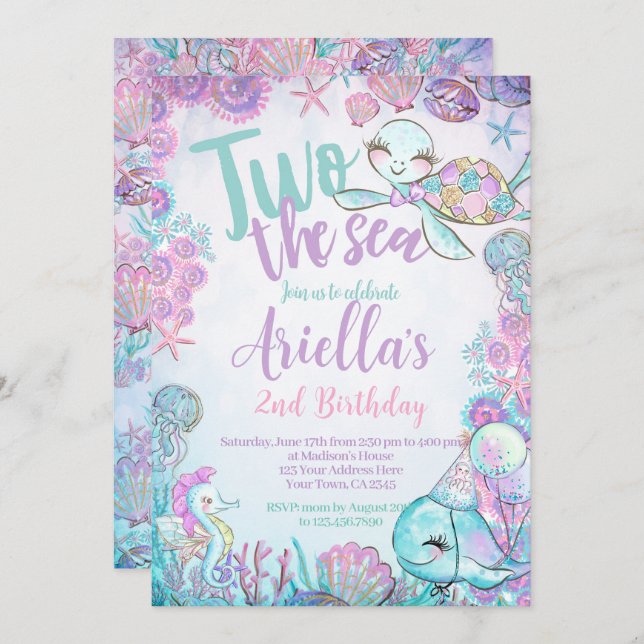 Convites Under the Sea Animals Birthday Invitation (Frente/Verso)