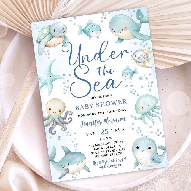Convites Under The Sea Baby Shower Boy Cute Ocean  (Criador carregado)