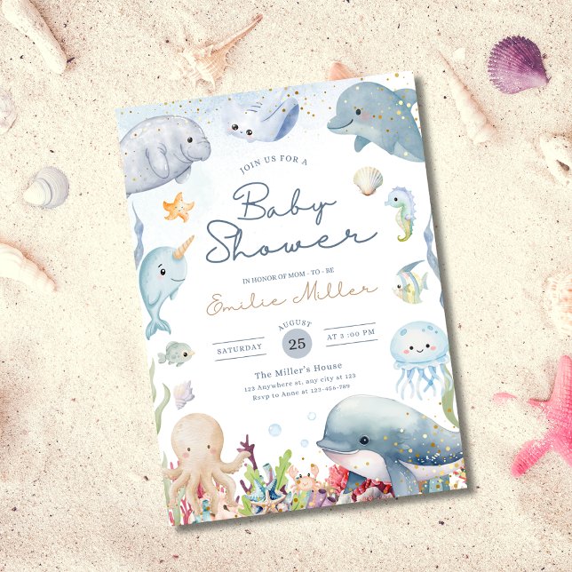 Convites Under the Sea Baby Shower Ocean Animals Neutral (Criador carregado)