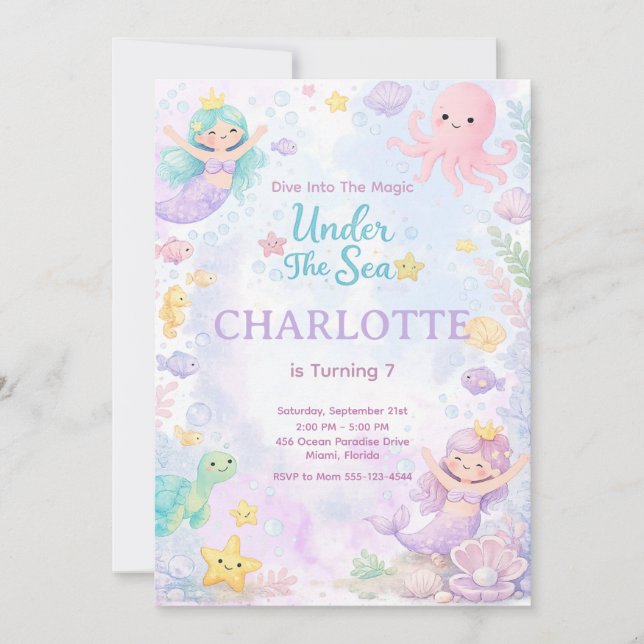 Convites Under The Sea Birthday Invitation Editable (Frente)
