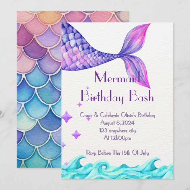 CONVITES UNDER THE SEA BIRTHDAY INVITATION FOR GIRLS (Frente/Verso)