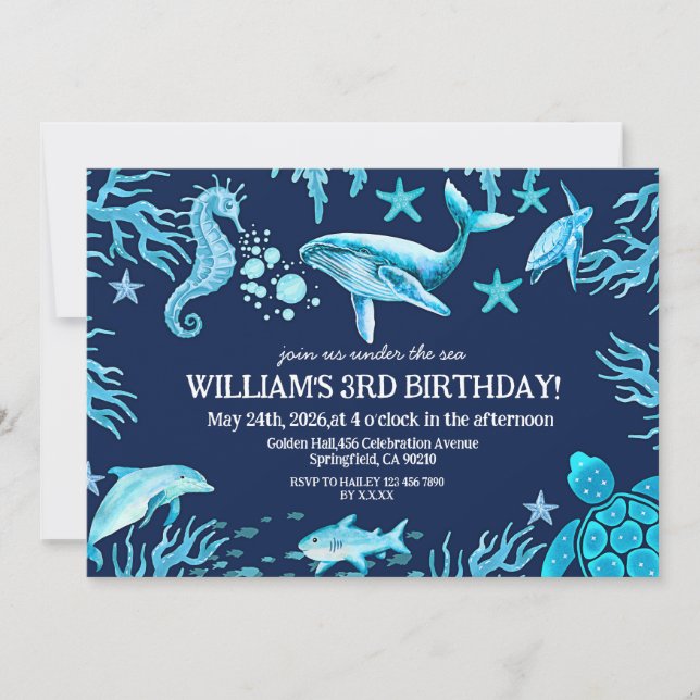 Convites Under the Sea birthday invitation, ocean boy  (Frente)