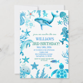 Convites Under the Sea birthday invitation, ocean boy