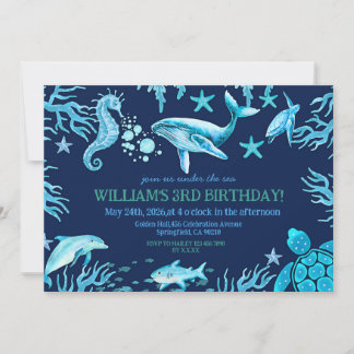 Convites Under the Sea birthday invitation, ocean boy