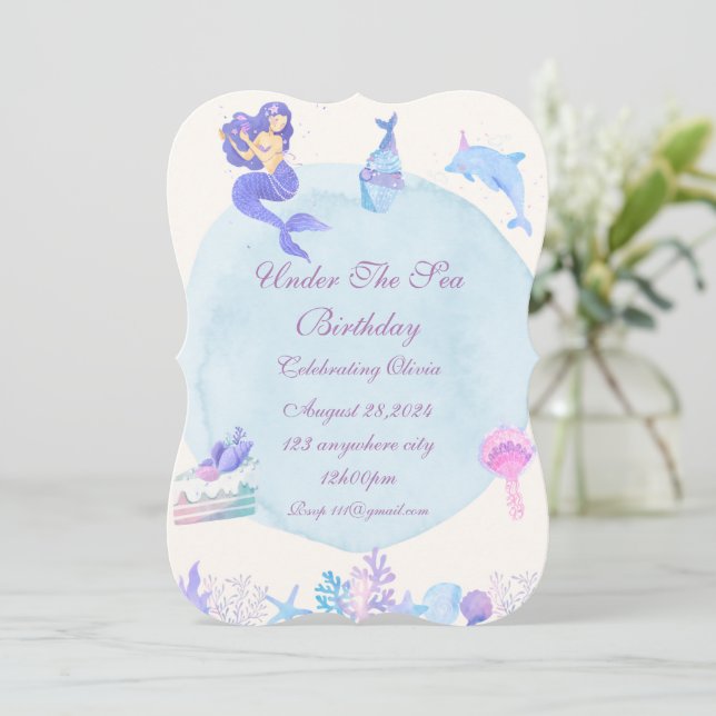 CONVITES UNDER THE SEA BIRTHDAY PARTY INVITATION (Em pé/Frente)