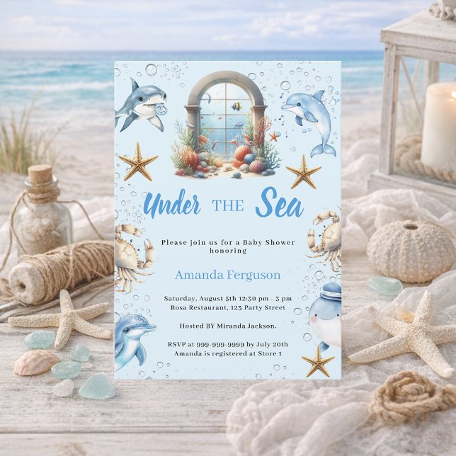 Convites Under the sea blue ocean animals boy Baby Shower (Criador carregado)