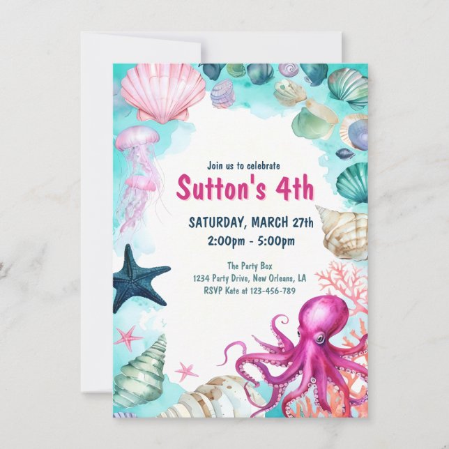 Convites Under the Sea Girl Kid Birthday Party (Frente)