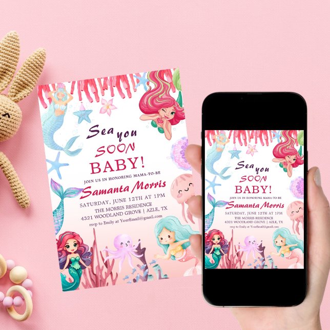 Convites Under the Sea Girls,Cute Mermaid Sea baby shower (Criador carregado)