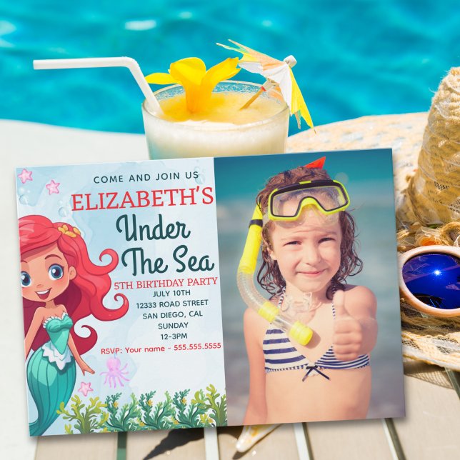 Convites Under the sea Mermaid Birthday Girl (Criador carregado)
