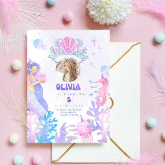 Convites Under the sea Mermaid Birthday Invitation card