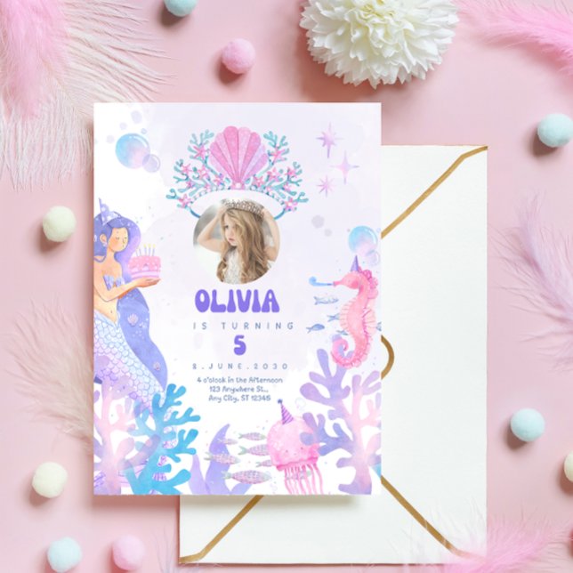 Convites Under the sea Mermaid Birthday Invitation card (Criador carregado)