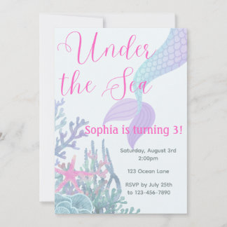 Convites Under the Sea Mermaid Birthday Party Invitation