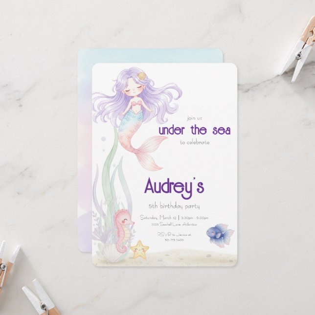 Convites Under The Sea Mermaid Invitation (Frente/Verso In Situ)