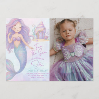 Convites Under the Sea Mermaid Purple 2nd Birthday Photo