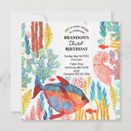 Convites Under The Sea Ocean Animal watercolor Birthday 