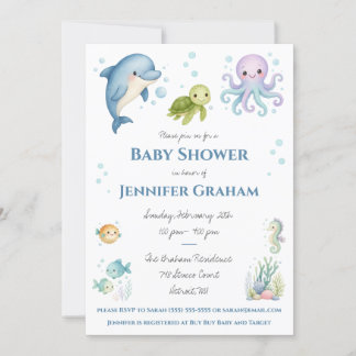 Convites Under the Sea, Ocean Creatures Baby Shower