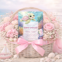 Under the Sea Turtle Girl Baby Shower Invitation
