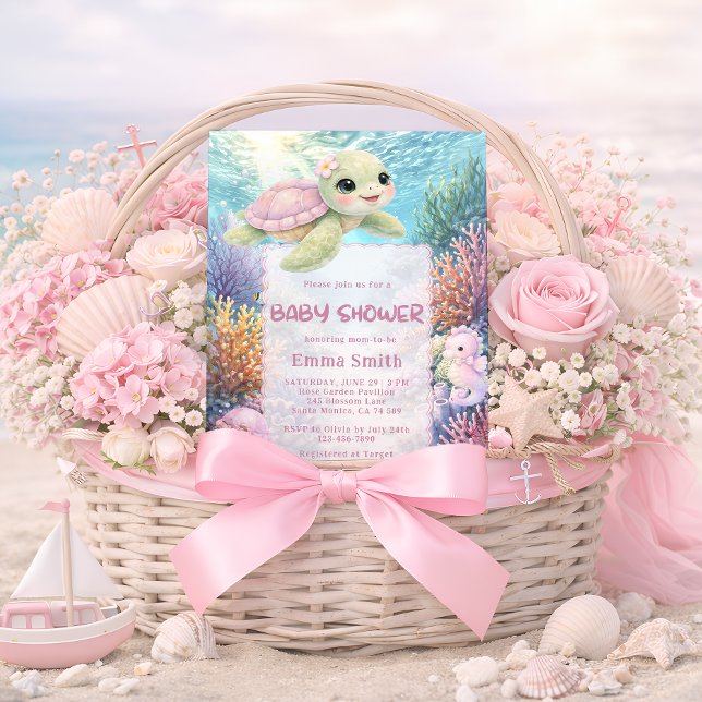 Convites Under the Sea Turtle Girl Baby Shower Invitation (Criador carregado)