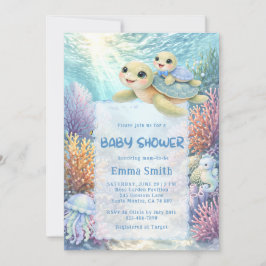 Convites Under the Sea Turtle Mom & Baby Boy Baby Shower