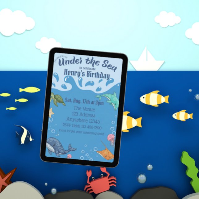 Convites Under Water, Under the Sea Birthday (Criador carregado)
