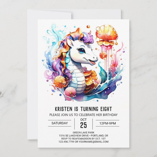 Convites Underwater Fantasy Seacavalo Splash Birthday (Frente)