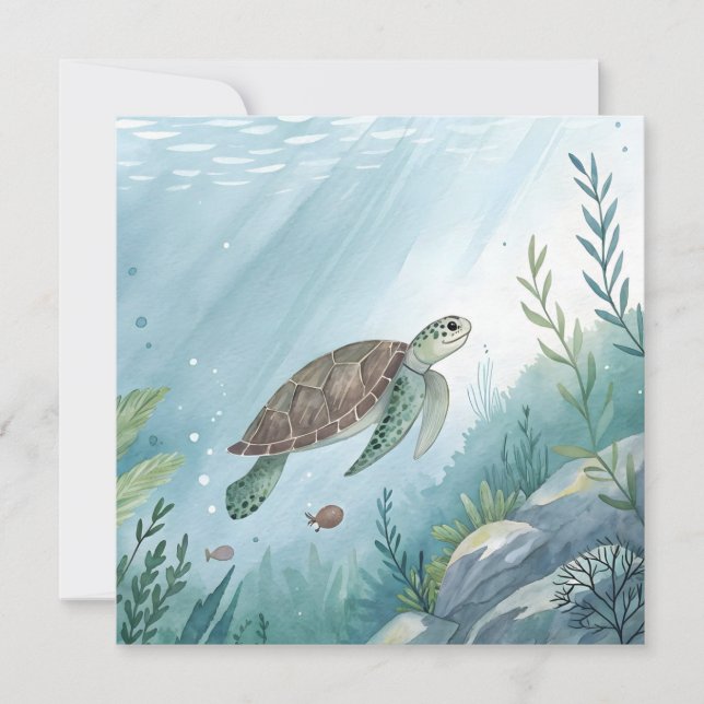 Convites Underwater world with turtle (Frente)