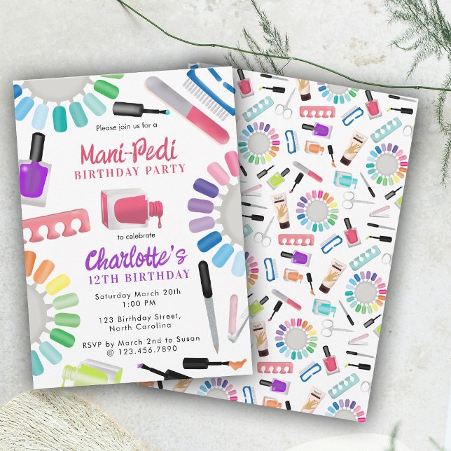 Convites Unhas Manicure Pedicure Mani Pedi Meninas Aniversá (Nails Manicure Pedicure Mani Pedi Girls Birthday Invitation)