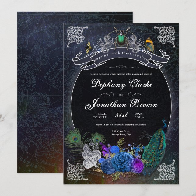 Convites Única Colagem Peculiar Steampunk Fantasy Escura (Frente/Verso)