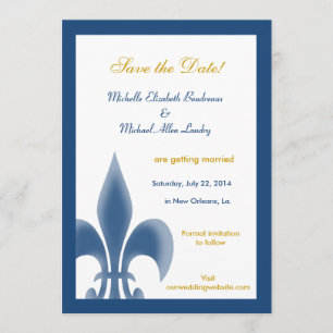 Convites Único Fleur de Lis Save the Date (Azul Escuro)