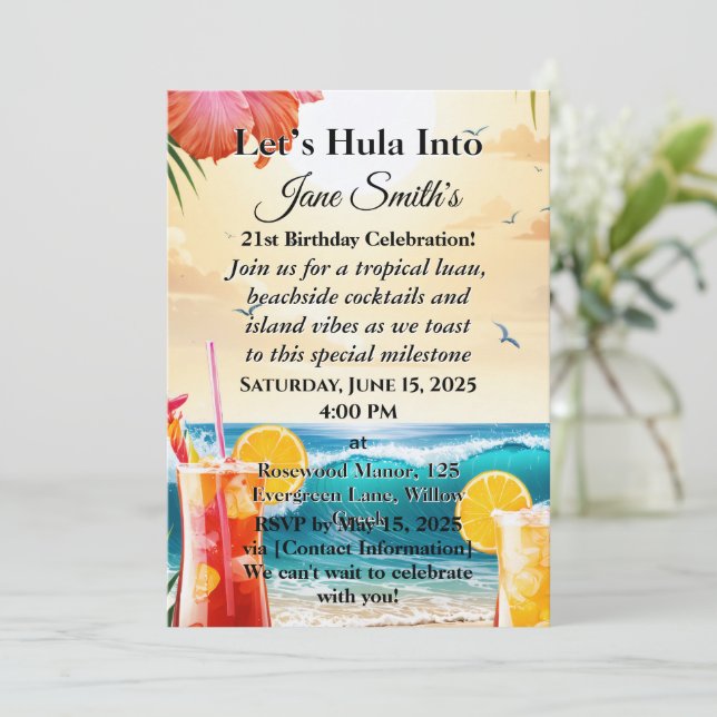 Convites Único, Vibrante, Na moda aniversário de 21 anos (Em pé/Frente)