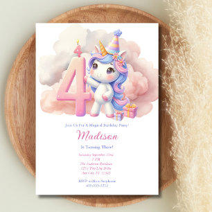 Convites Unicorn 4º Quarto Aniversário Rosa Azul Roxo Menin