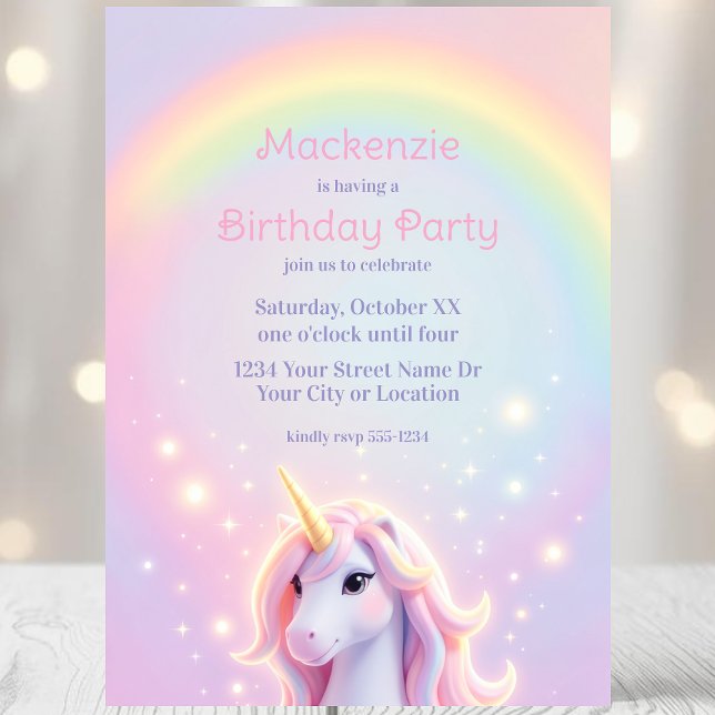 Convites Unicorn and Rainbow Sparkles Birthday Party (Criador carregado)