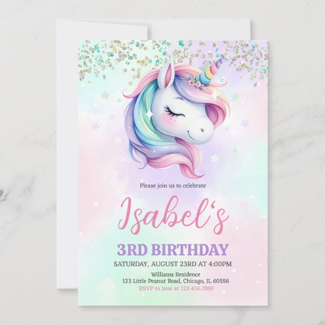Convites Unicorn Aniversário (Frente)