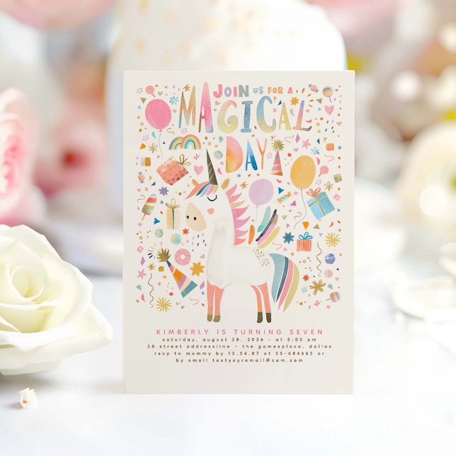 Convites Unicorn Aniversário Convida Pastel Moderno (Magical Unicorn Modern Birthday Invitation)
