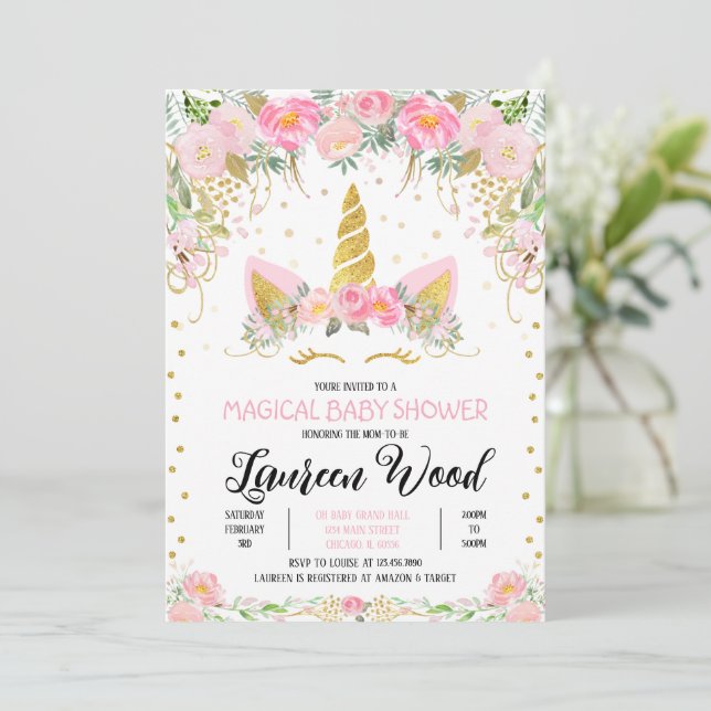 Convites Unicorn Baby Shower Invitation (Em pé/Frente)