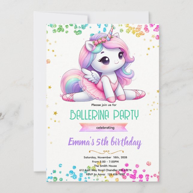 Convites Unicorn ballerina party invitation (Frente)