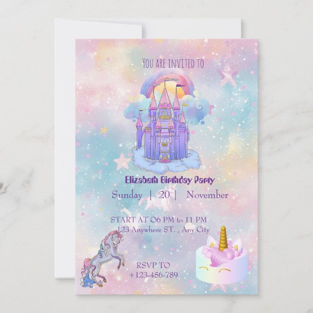 Convites Unicorn birthday Invitation card (Frente)