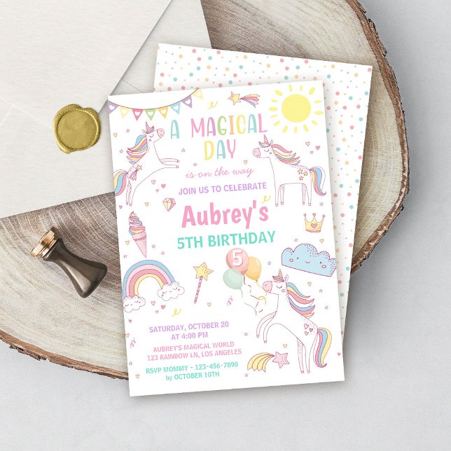 Convites Unicorn Birthday Invitation Magical Pastel Rainbow (Criador carregado)