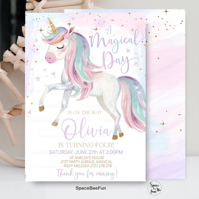 Convites Unicorn Birthday Invitation Party A: Autonomia da  (Unicorn Birthday,Invitation Party,Unicorn Invite,Magical Rainbow,Invite Girls,Birthday Party,Unicorn)