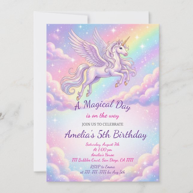 Convites Unicorn Birthday Invitation Rainbow Unicorn Party (Frente)