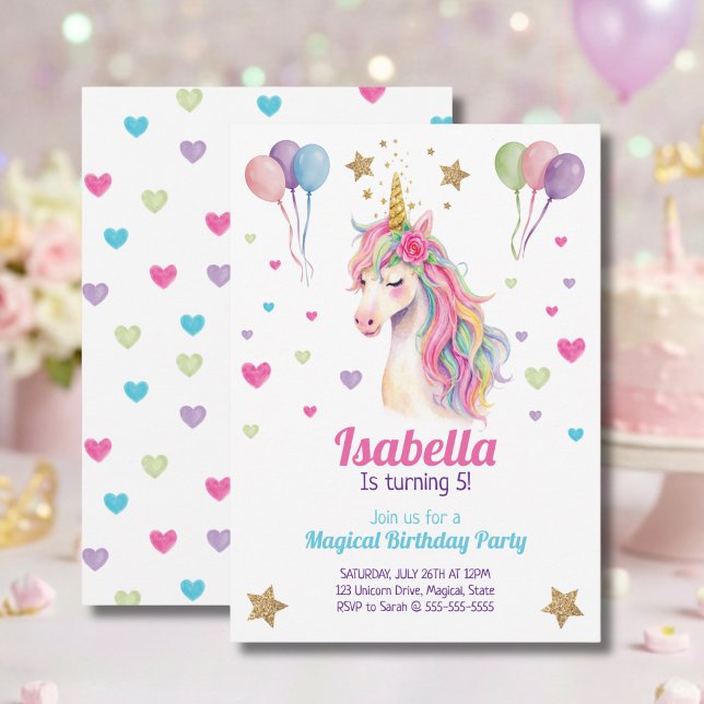 Convites Unicorn Birthday Party Invitation (Criador carregado)