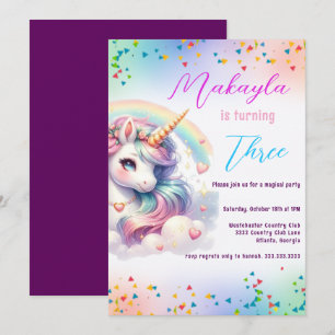 Convites Unicorn Birthday Rainbow Party Personalizável