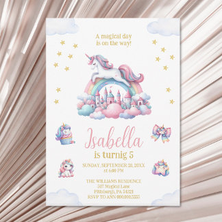Convites Unicorn Castle Rainbow Magical Birthday
